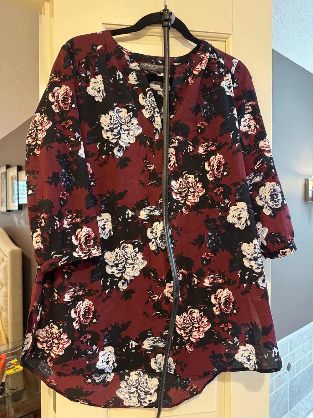 A Pea in the Pod Burgundy Floral Open-Front Maternity Blazer